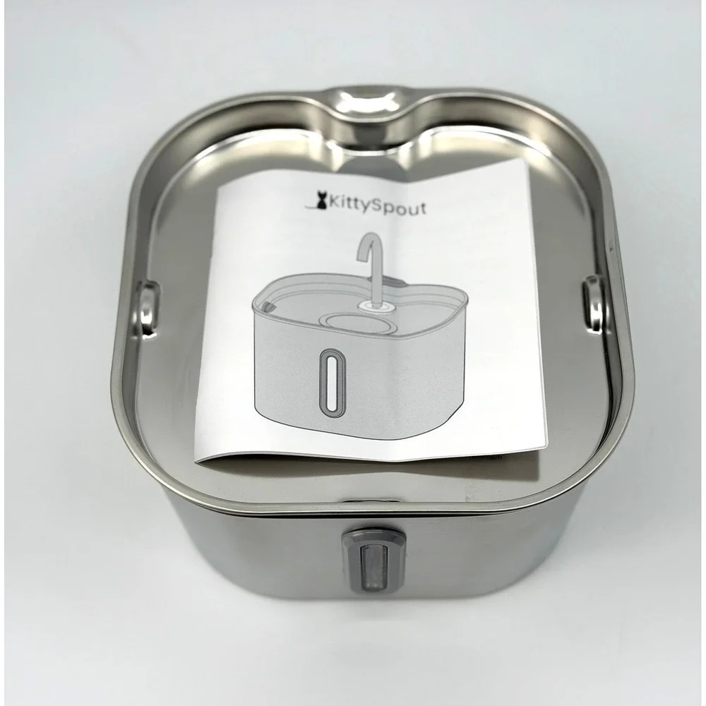 KittySpout 2.2L Cat Water Fountain Stainless Steel with 4 Filters EUC